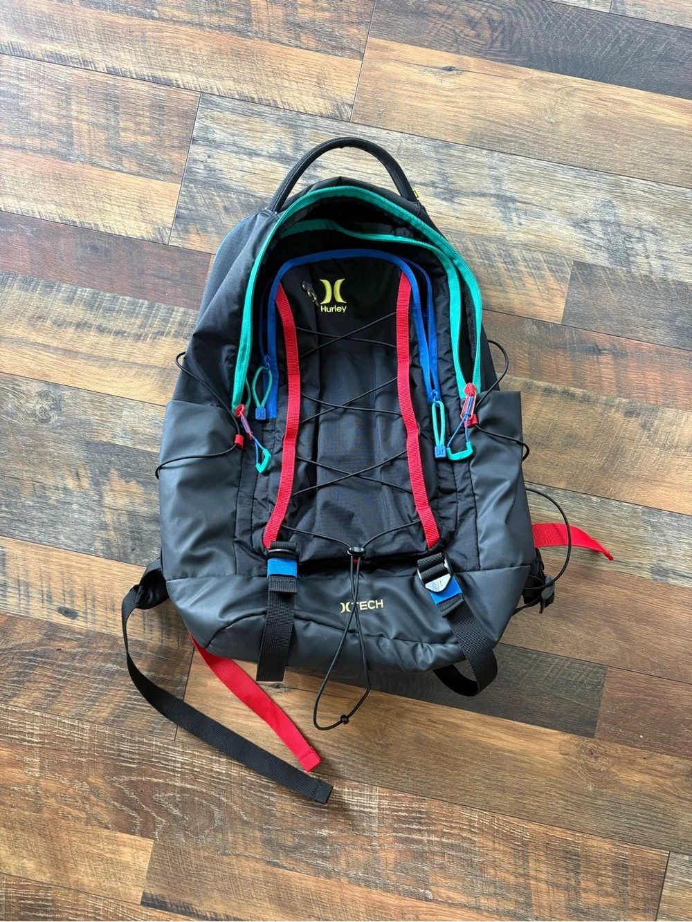 Hurley Black Backpack with Red and Teal Accents
